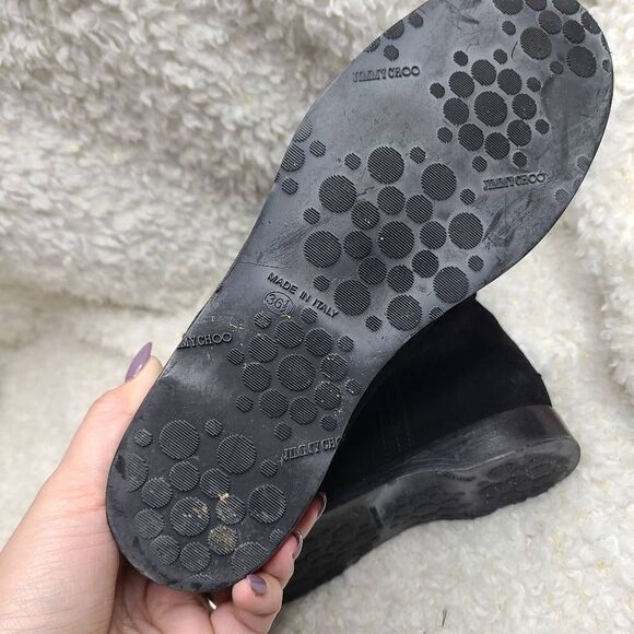 Jimmy Choo Black‎ Suede Leather Mid Calf Fur Lined Boots sz 36.5 - Picture 9 of 10